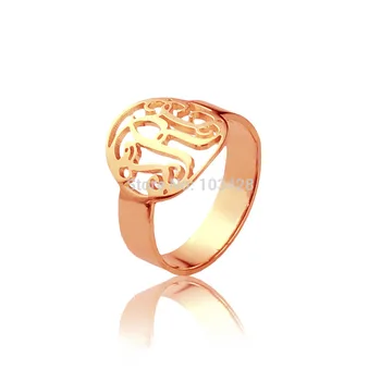 

AILIN Personal Circle Monogram Rings Custom Cut 3 Rose Gold Color Monogrammed Initials Name Round Rings Unique Gift for Women