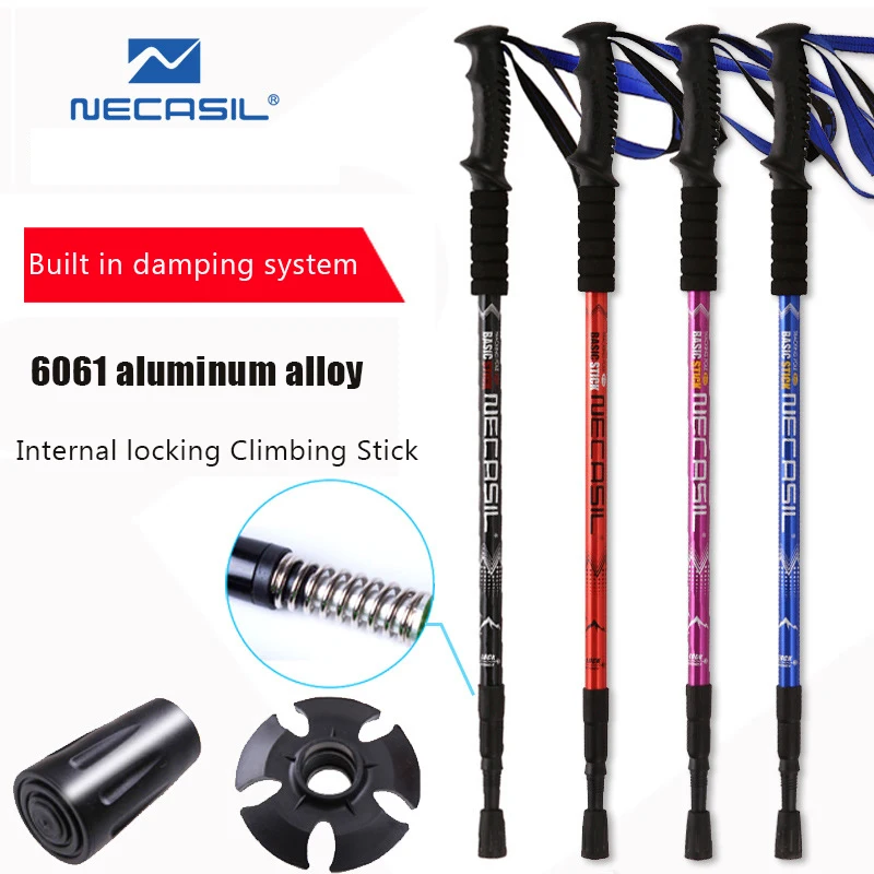 

Upgrade Treking pole 3 sesction Internal lock Straight handle aluminium alloy Alpenstocks climbing stick hiking walk stick