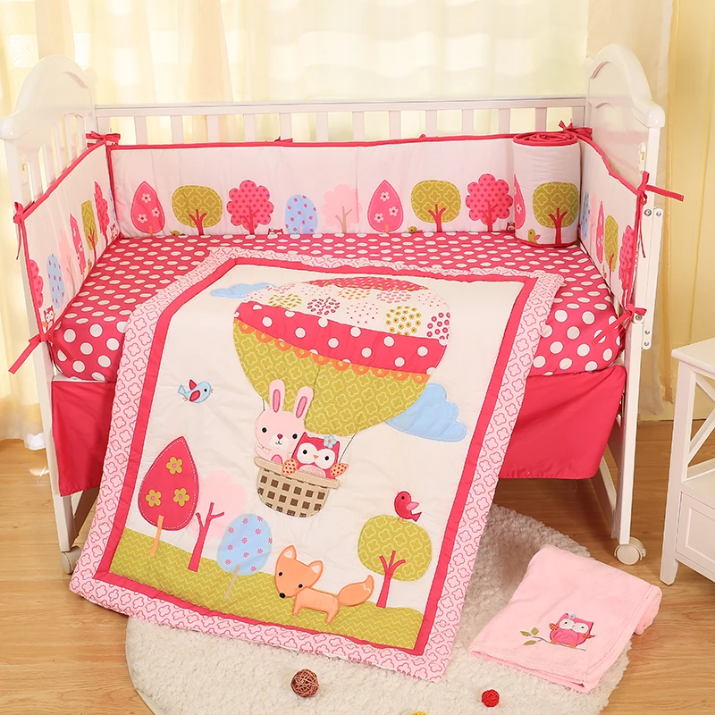 Хлопковое детское постельное белье, розовое покрывало с водородным шаром, простыни, юбка для кроватки, бампер для мальчиков и девочек, Комплект постельного белья для малышей - Цвет: Baby bedding
