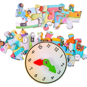 

Creative wooden clock puzzle time seasonal cognitive puzzle children's early education puzzle toys 4-9 years old