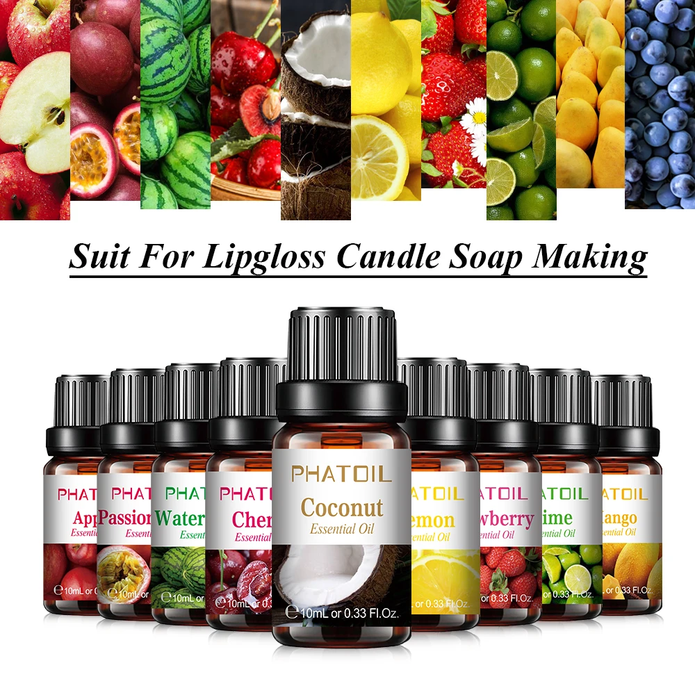 10ml Pure Fruit Fragrance Oil Diffuser Essential Oils Strawberry Mango Pineapple Coconut Flavoring Oil for Lipgloss Soap Making-0