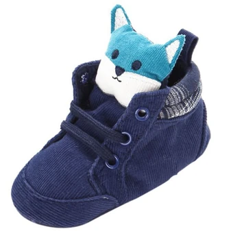 

1 pair of autumn baby shoes kids boy girl fox head cotton first walker non-slip soft soles children's sneakers blue 13cm