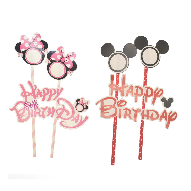 

1set Mickey Minnie Mouse Theme Happy Birthday Cupcake Topper Flags Baby Shower Kids Pikachu Unicorn Birthday Party Cake Deco