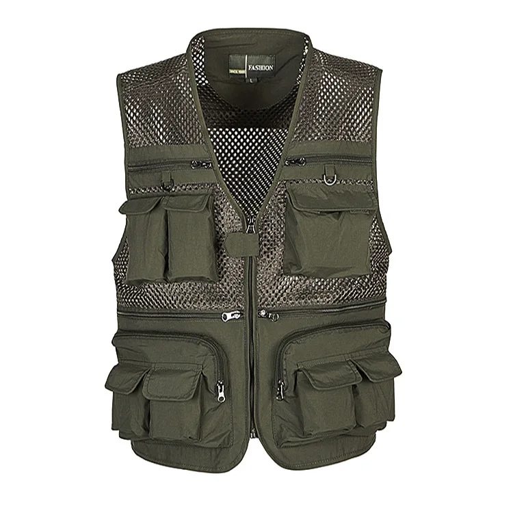 

Spring And Autumn Summer Multi-pockets Stand Collar Outdoor Vest Waistcoat Photography Fishing Men's Waistcoat Casual Mesh Vest