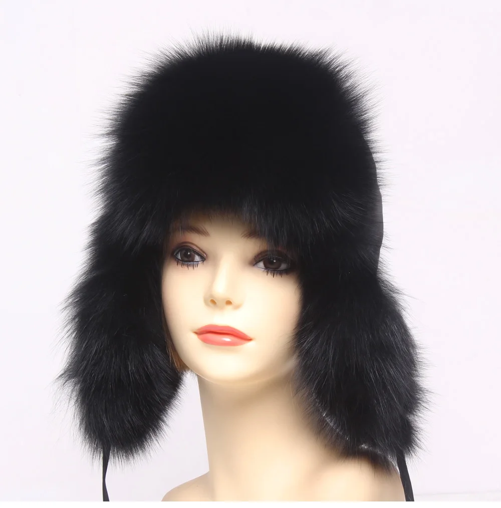 Hot Sale Genuine Fox Fur Hat Russian Women Real Fur Caps Bomber Hats 100%Natural Fox Fur Caps Fashion Fur Hat Retail wholesale