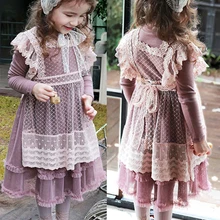 Симпатичное кружевное платье для девочек, одинаковые топы с вышивкой, детское платье принцессы в Корейском стиле