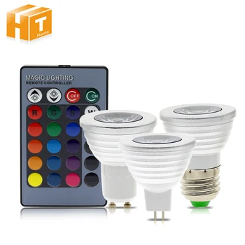 オンライン Rgb LedスポットライトAC85-265V 3ワットE27 GU10 MR16 Rgb Ledライト24Keyとリモコン。