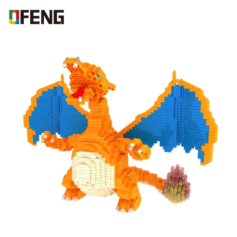 

CHAKRA 6608 Charizard Dragon Pocket 3D Model 2080pcs DIY Diamond Mini Building Blocks Cartoon Bricks Toy for Children Gifts