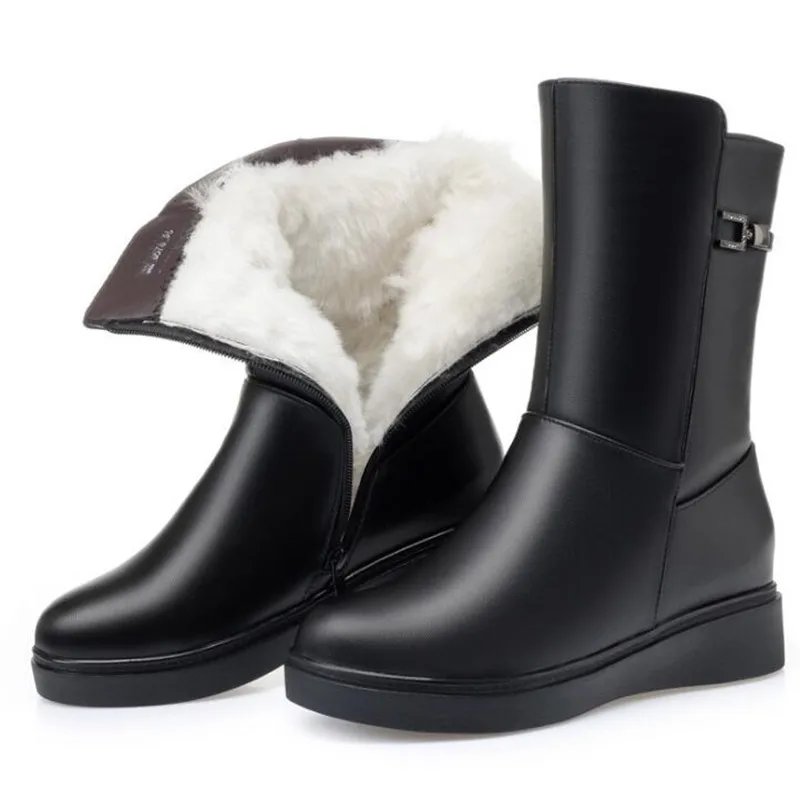 

Best-selling New Women Winter Boots Fashion Shoes Woman Genuine Leather Boots Plus Plush / Wool Warm Snow Boots Women Boots Flat