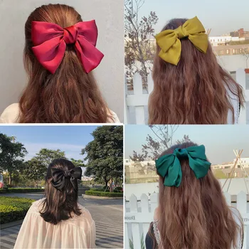 

Big bow bobby pin web celebrity headpiece lolita red satin hairpin super fairy hair clip at the back of her head