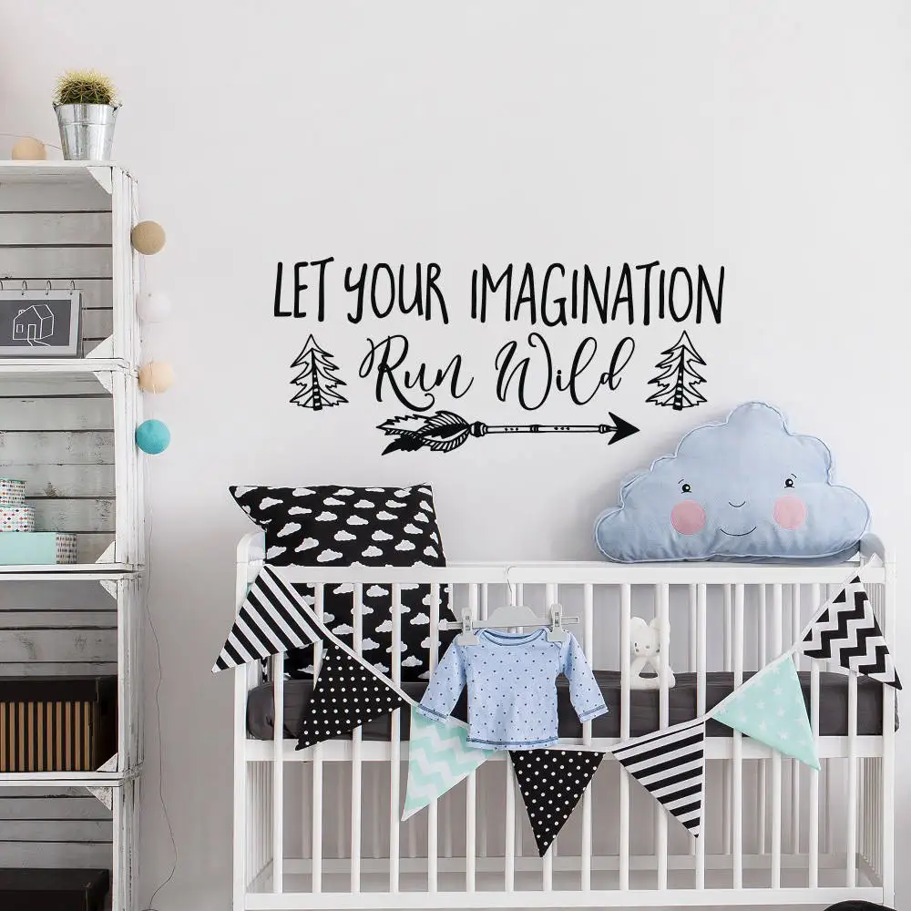Run Wild My Child Nursery Wall Art Sticker Quote Childrens Bedroom Vinyl Decal