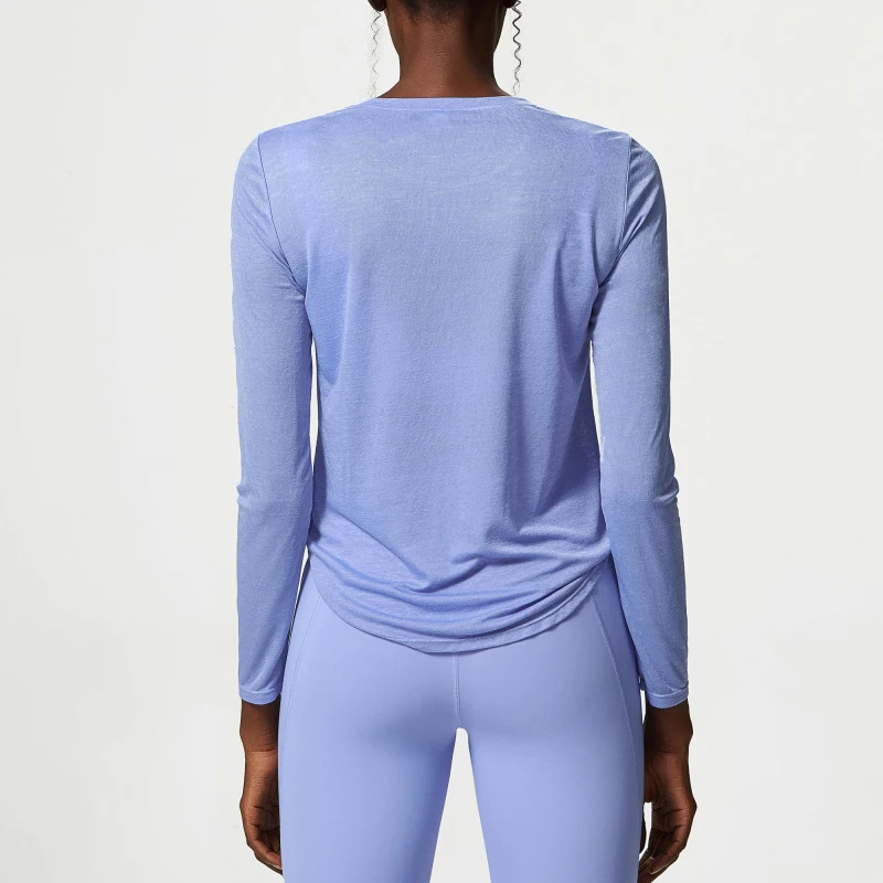 Women Long Sleeve Yoga Shirt Side Pleated Loose Workout Gym Top Breathable Quick Dry, yoga top,yoga shirt,sports shirt,sports t shirt