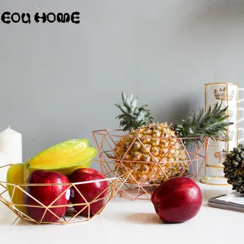 

Creative Fruit Storage Baskets Iron Snacks Candy Basket Desktop Bedroom Kitchen Decoration Containing Basket Golden Fruit Basket