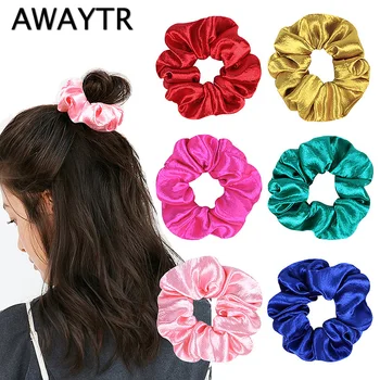 

AWAYTR 15Pcs/Lot Solid Color Stain Scrunchies Women Hair Rubber Elastic Hair Bands Headband Girls Hair Accessories