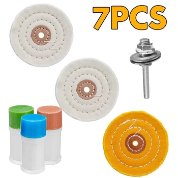 

7PCS Polishing Paste Cloth Wheel Waxing Set Pure Cotton Cloth Wheel Polishing Paste Jewelry Mirror White Cotton Polishing kit