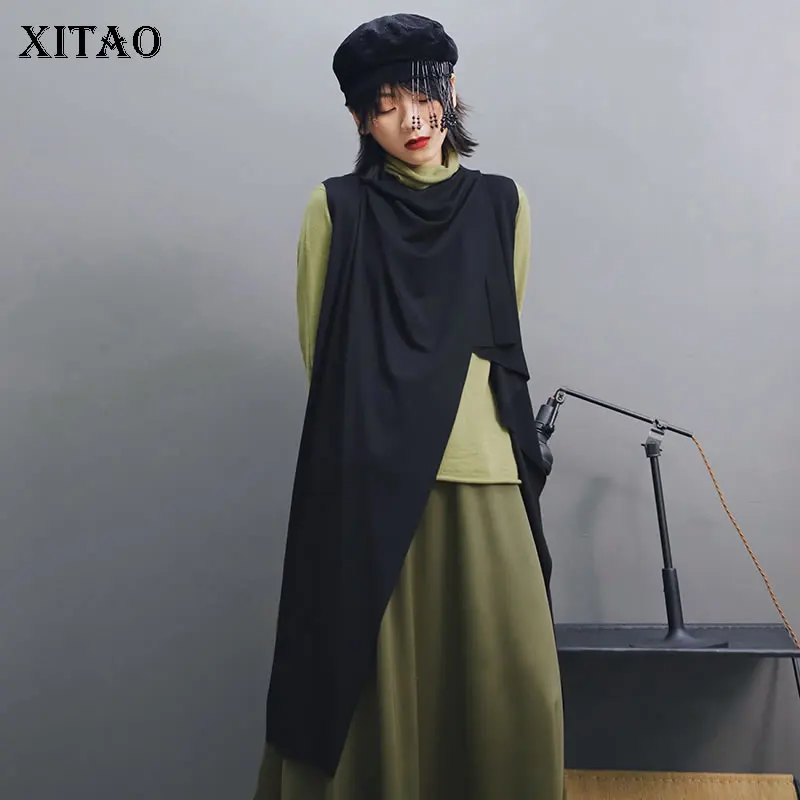

XITAO Irregular Slim Pocket Vest Women Clothes 2019 Vintage Lazy Wind Fashion Cardigans Sleeveless Match All Vest Coat GCC1504
