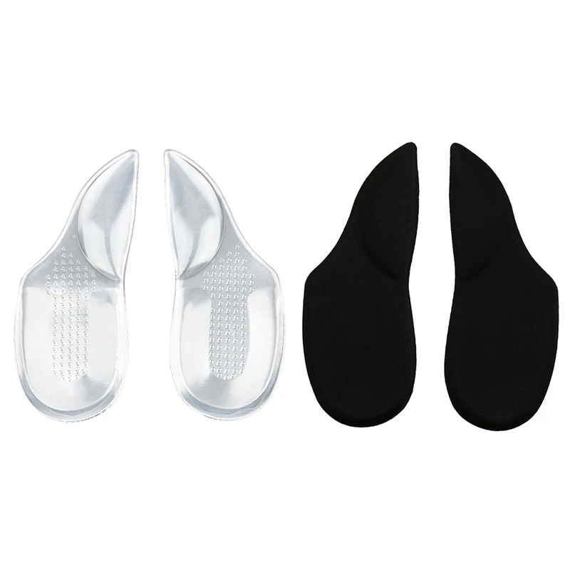 

2 Pair Arch Support Flat Feet Cushion Pads Women High-Heel Shoes Insoles Inserts - Clear & Black