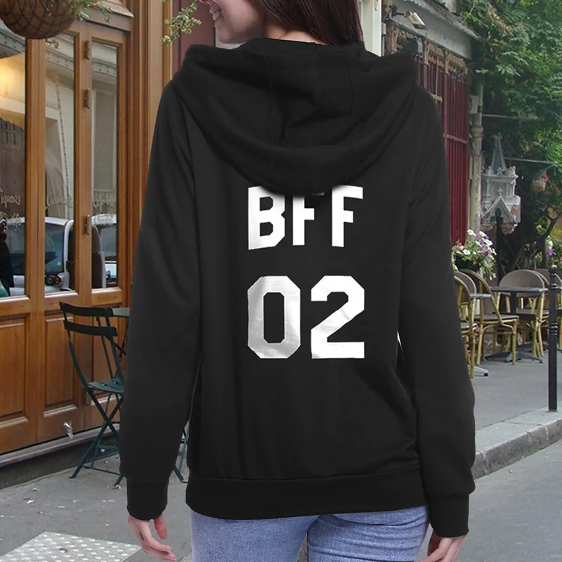 Bff 01 02 толстовка с буквенным принтом лучший друг Толстовка для женщин с длинным рукавом Толстовка с капюшоном Harajuku пуловер