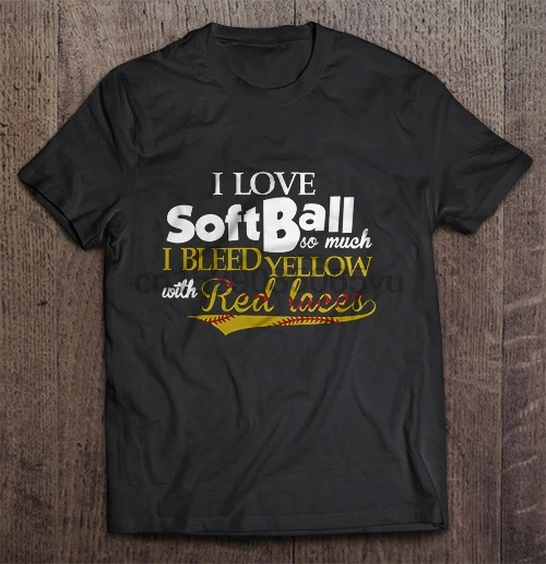 Мужская футболка с надписью I Love Softball So Much Bleed желтая красными кружевами женская |