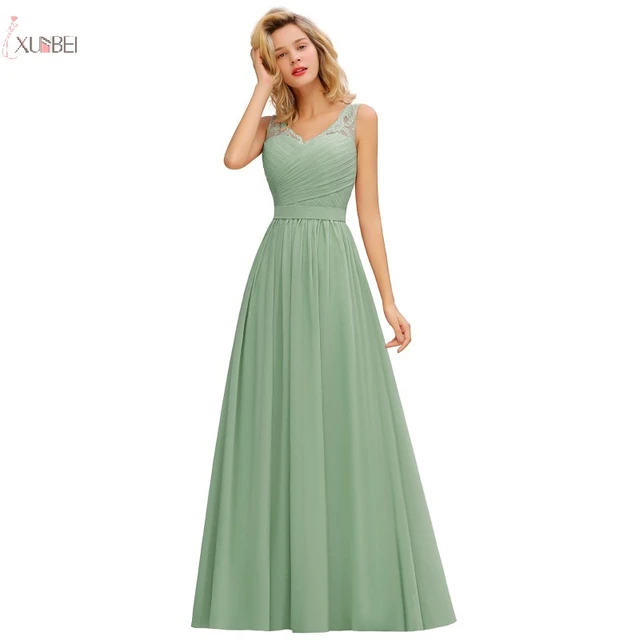 Vestido largo de gasa verde menta para dama de honor, de A sin mangas para fiesta de invitados de boda, bata elegante, demoselle d'honneur, 2020 _ - AliExpress Mobile