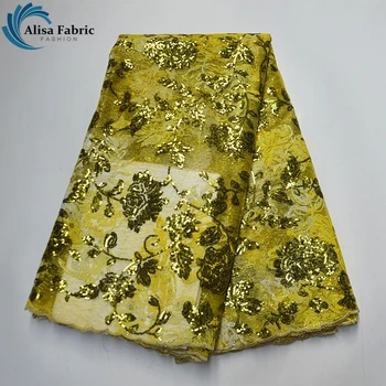 

Yellow African Lace Fabric Beautiful Design Organza Lace Fabric French Net Tulle Lace Fabric Nigerian Sequins Lace For Wedding