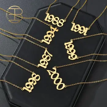 

Not Tarnish Stainless Steel Plated 18K Gold Year Necklaces For Women Unisex Year Pendant Gold Chain Necklace Birthday Gift