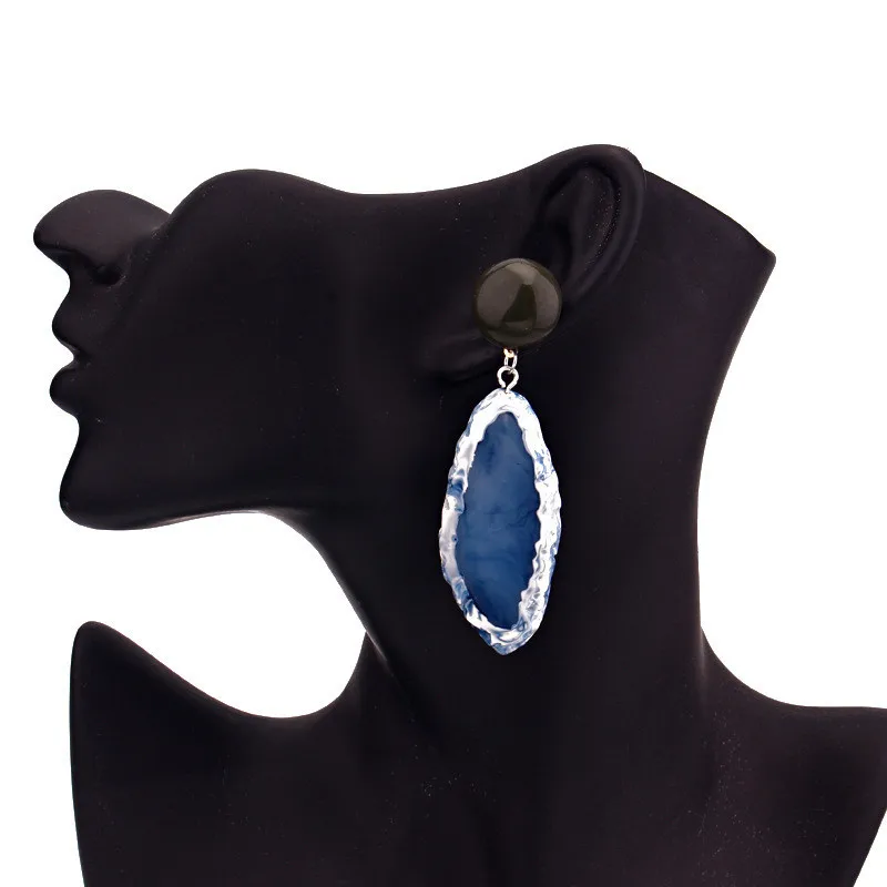 25Vintage Blue Pink Stone Resin Earrings Big Long Drop Earrings For Women Statement Jewelry Pendientes Mujer Moda 2019 Ohrringe