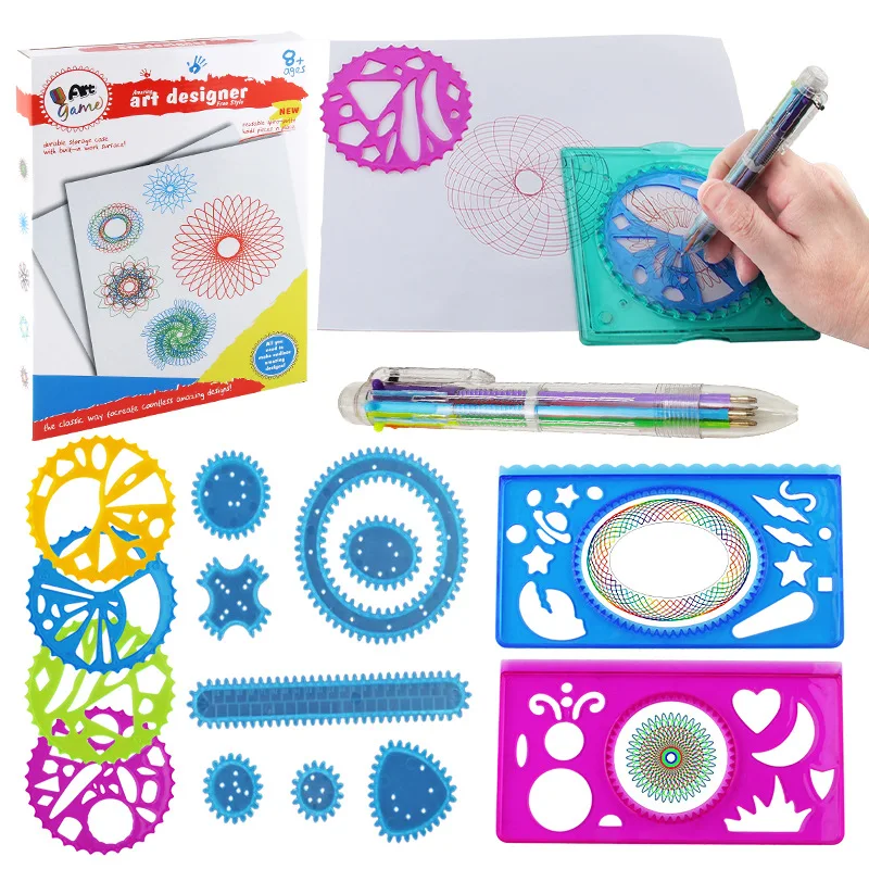 

Spirograph Fantasy Set Children Fine Art Painted Template Ruler Stationery Set Drawing Fantasy Spirograph Package