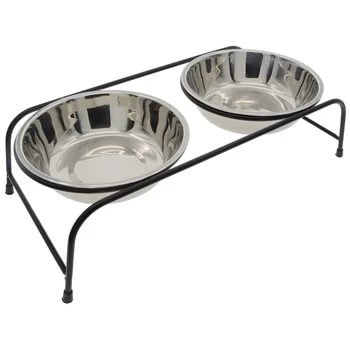 

Double Removable Stainless Steel Pet Food Water Bowls with Iron Stand - Raised Dog Feeder Pet Feeder