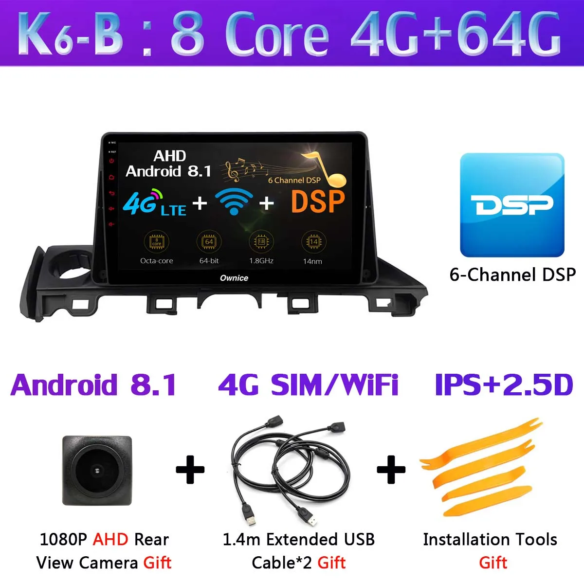 1Din 360 ° панорамный Android 9,0 8 Core, 4 Гб+ 64G Автомобильный мультимедийный плеер gps компактное минирадио CarPlay для Mazda 6 Atenza Mazda6 - Color: K6-B