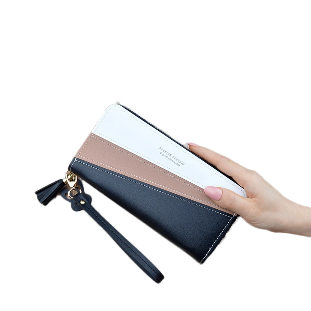 Большой Вместительный длинный женский кошелек из искусственной кожи, дизайн, с кисточкой, на молнии, портативный клатч, кошелек, держатель для карт, кошелек - Цвет: B