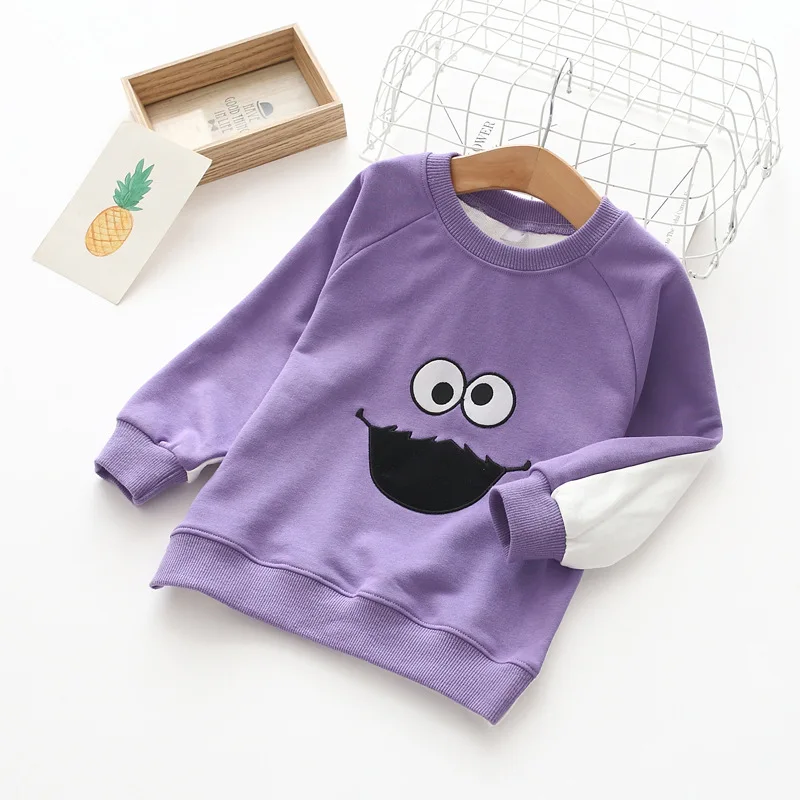Футболка для девочек осенний пуловер с вышивкой и героями мультфильмов, коллекция года детская одежда - Цвет: Фиолетовый