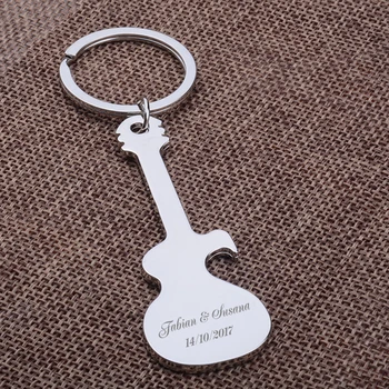 

Personalised Keyring Bottle Opener Wedding Party Favor Guitar Shaped Key Chain Custom Names Personalized Wedding Gift 100pcs
