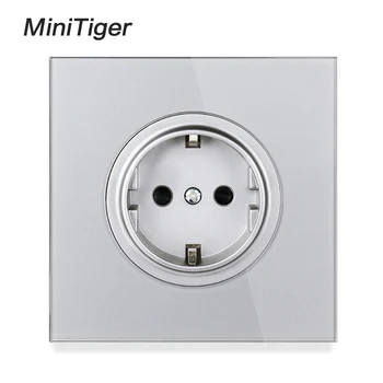 

Minitiger 2020 New Arrival Gray Crystal Glass Panel 16A EU Standard Wall Power Socket Outlet Grounded With Child Protective Lock