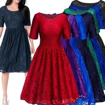 

BacklakeGirls Elegant O Neck Short Sleeve Solid Color Lace Cocktail Dress Women Short Party Dress Robe De Cocktail Pour Mariage