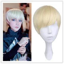 SuQ Short Natural Blonde Black Straight Hair Wig with Bangs Handsome Boy Cosplay Synthetic Wigs For Men