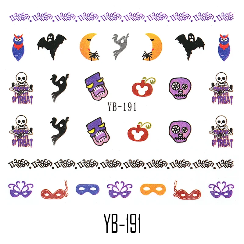3D стикер для дизайна ногтей, дизайн на Хэллоуин, Переводные слайдеры, украшение для маникюра, необычный узор, дизайн, водяной знак, слайдер, украшение - Цвет: YBTH-11