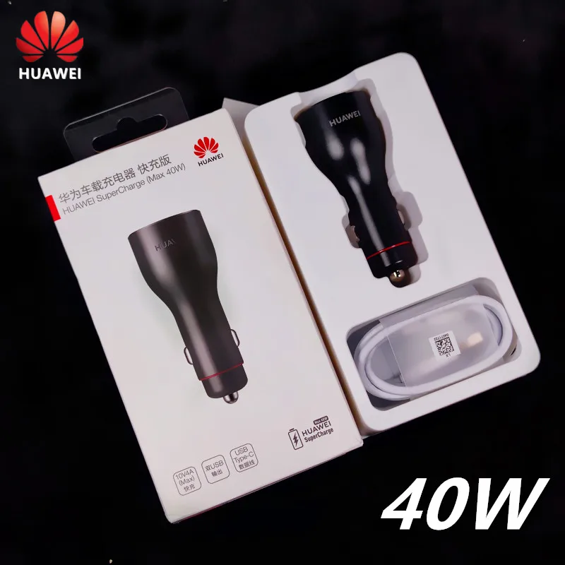 Huawei SuperCharge Car Charger 40W Super Charge Adapter Double USB 5A Type C Cable for HUAWEI