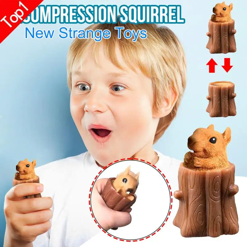 Squeeze Toy Simulation Tree Stump Cute Squirrel Miniature Cartoon Animal Decompression Toy Squeeze Toy Simulation Tree Stump Cute Squirrel Miniature Cartoon Animal Decompression Toy