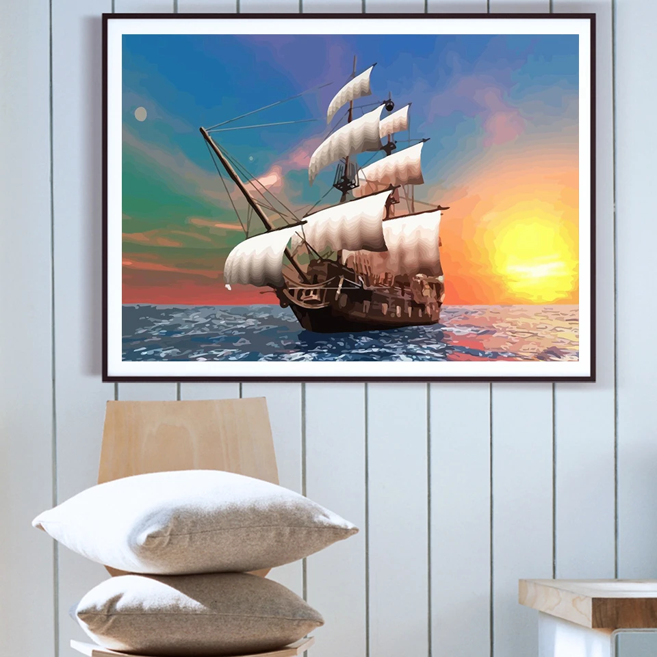 AZQSD 50x40 см краски по номерам Пейзажи Картины масляные Рисование по номерам корабль украшение дома полный набор Раскрашивание по номерам