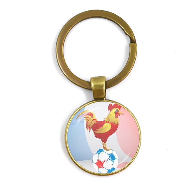 Football Team Emblem Keychain France Flag and Football Logo Key Ring Jewelry European Football Funs Cool Men Gift