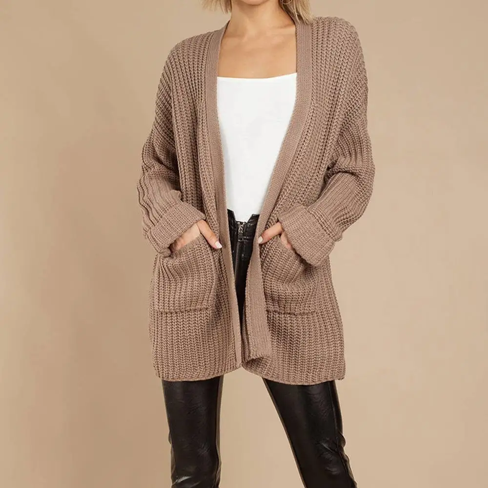 

Women Sweater Knitted Cardigan 2019 Winter Warm Casual Long Sleeve Solid Color Sweaters Ladies Pockets Knitted Cardigan
