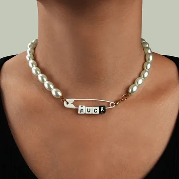 

Choker Necklace Women Letter Necklace Pearl Statement Ladies Collares Pin Design Party Popular Jewelry