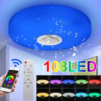 

100W Music Ceiling Light Lamp LED RGB bluetooth Speaker Starlight Smart Light AC220/110-240V Remote Dimmable+APP Colorful Light