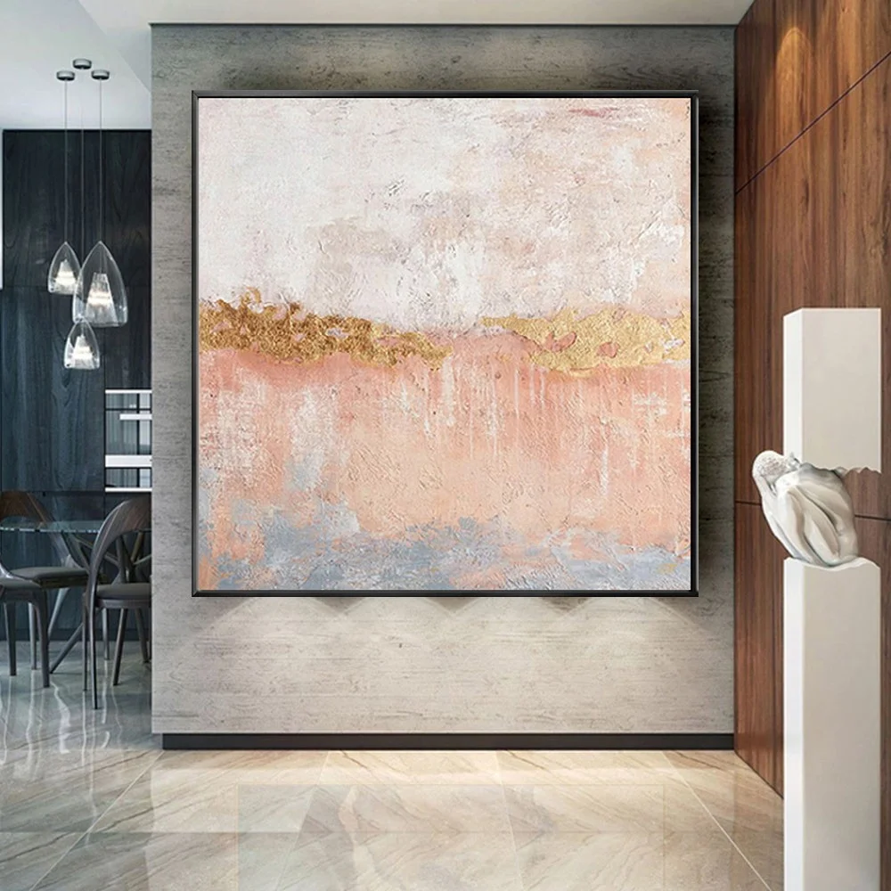 

Hand Painted Canvas Oil Paintings Pink And Gold Texture Wall Art Modern Abstract Sofa Mural High-quality Home Decoration Aisle