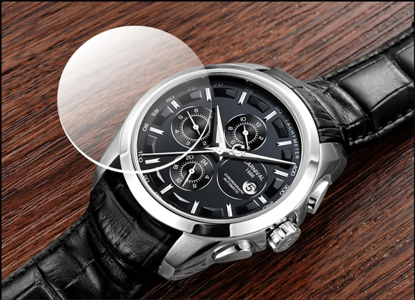 Автоматические механические карнавальные Брендовые мужские наручные часы роскошные часы с кожаным ремешком водонепроницаемые сапфировые светящиеся часы relogio reloj