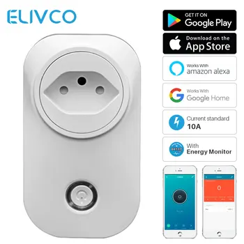 

Brazil Smart Plug WiFi Socket With Energy Monitor Tuya APP Remote Control Works With Amazon Alexa Google Assistant