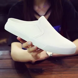 New Summer Autumn Half Slippers Men's Canvas Shoes Flat Bottom Low-top Shoes Youth Korean Casual Mens Shoes