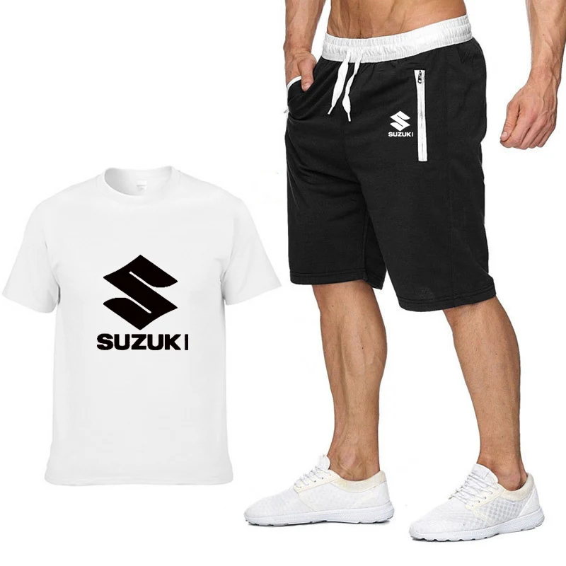Мужская футболка с коротким рукавом и логотипом Suzuki, летняя мужская футболка в стиле хип-хоп, Harajuku, футболка, высокое качество, хлопковые футболки, штаны, костюм, спортивная одежда
