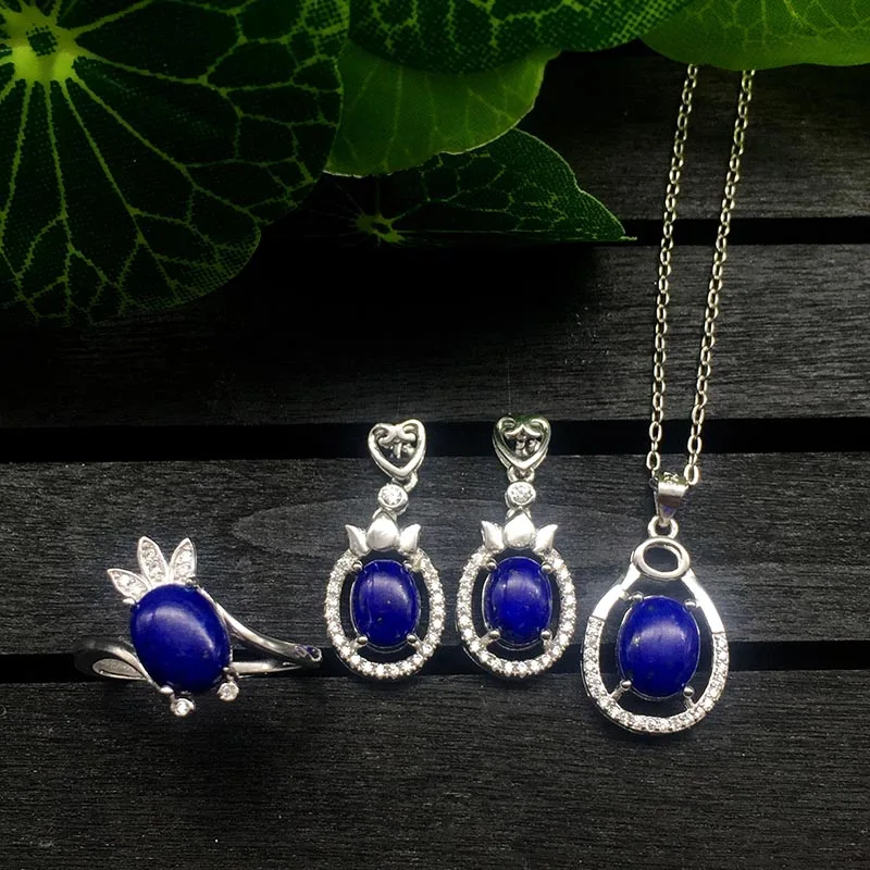 MeiBaPJ натуральный драгоценный камень Lapis модный набор украшений для женщин Настоящее 925 пробы Серебряное очарование изысканные свадебные украшения - Цвет камня: Platinum set